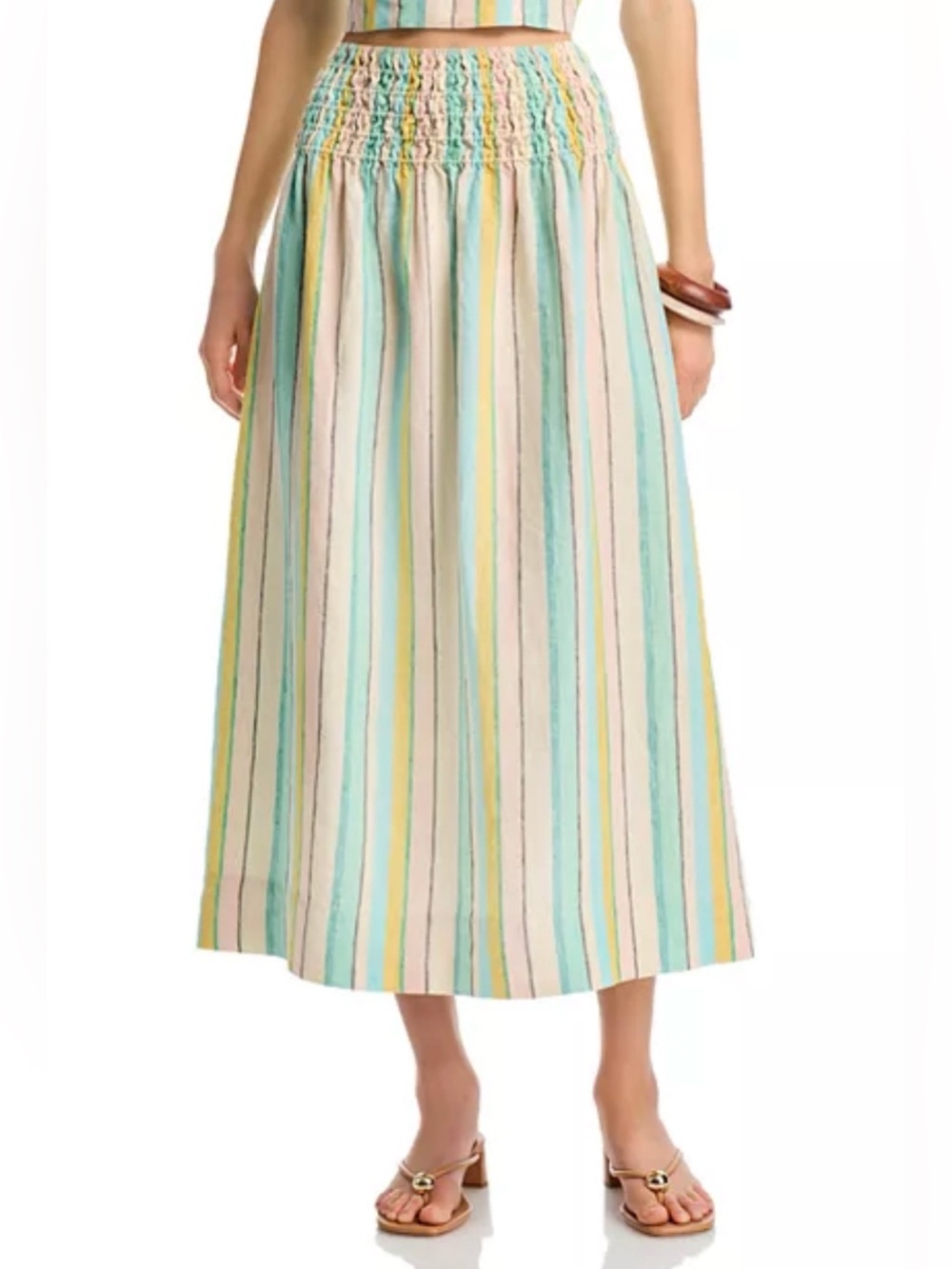 Rails NWT Alessa Smocked Maxi Skirt Linen Striped Elastic Waist Pastel Sz M